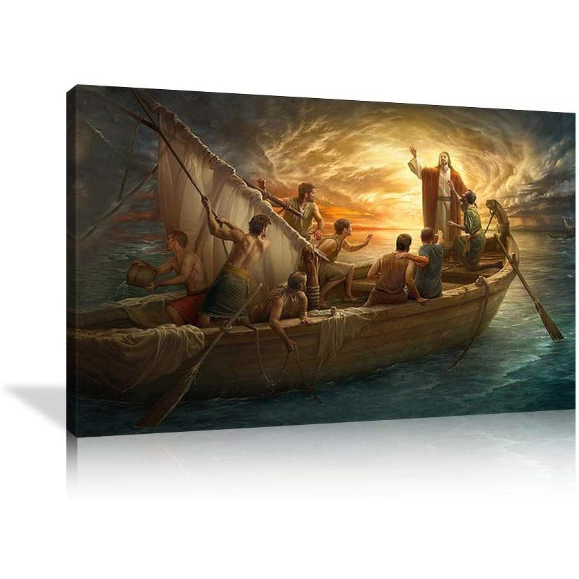 Jesus Christ Boat In The Sea Nature Landscape Wall Art Canvas Painting Posters Pictures Home Decor for Living Room Decorations