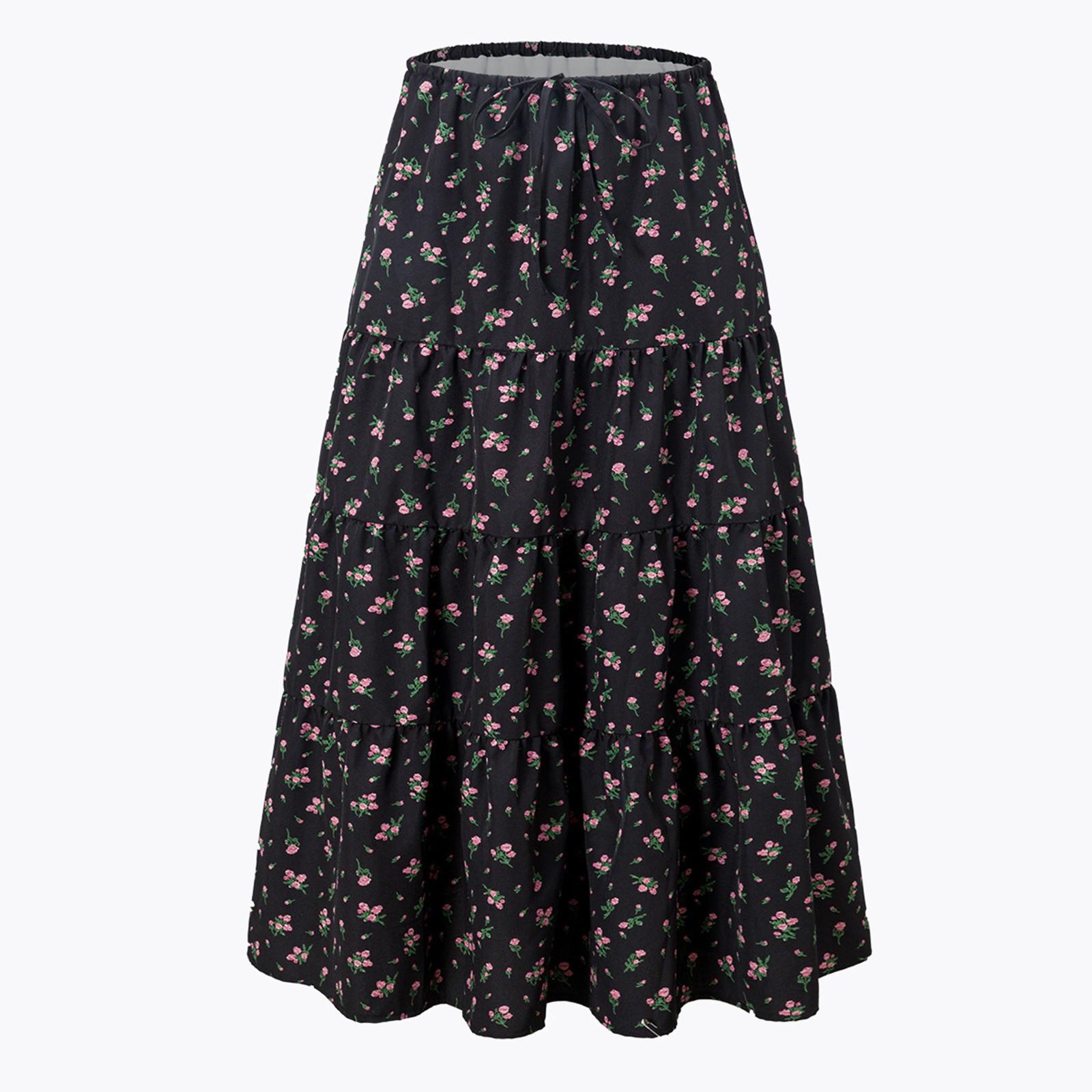 

Женская модная плиссированная юбка с цветочным принтом и эластичным поясом из кружева L чёрный