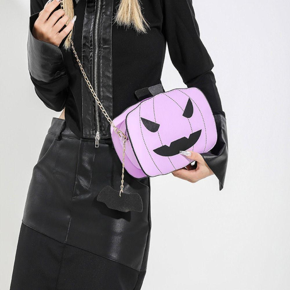 Metallkette Halloween Umhängetasche PU Crossbody Taschen Niedliche Kürbisform Tasche Damen