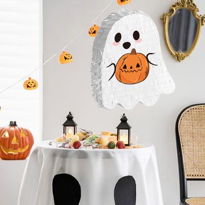 Ghost Pinata Pull String Cute White Ghost Pinata with Stick Blindfold And Confetti for Halloween Birthday Party Supplies
