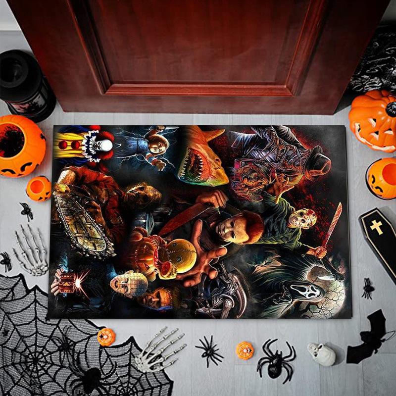 Horror Clown Halloween Circus Door Mat Creepy Design Non-slip Carpet Rug for Halloween Party Entryway Home Decoration Rug Mat