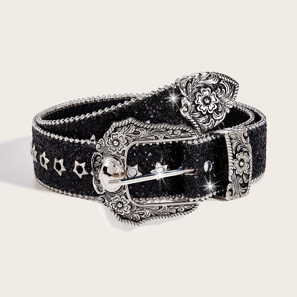 Wide Women'S Rhinestone Jeans With Denim Design Belt And Personalized Wind Belt Belt.