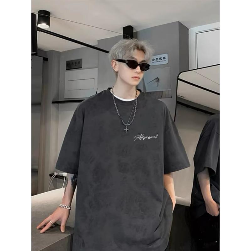

Men s Light Gray Tie Dye Script Print Oversized Short Sleeve T-Shirt Casual Streetwear Top M чёрный