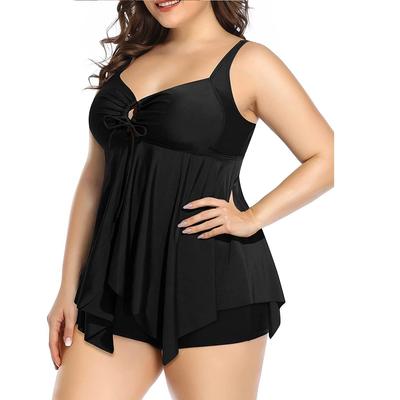 Büyük Beden Kadın Mayo Çiçekli Yüksek Bel Boxer Spa Tankini Setleri Plaj Giyim Mayo