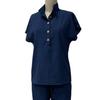 Yousheng Women Cotton Linen 2 Piece Sets Short Sleeve Button Up V Neck And Long Pants Summer Lounge Outfits with Pockets