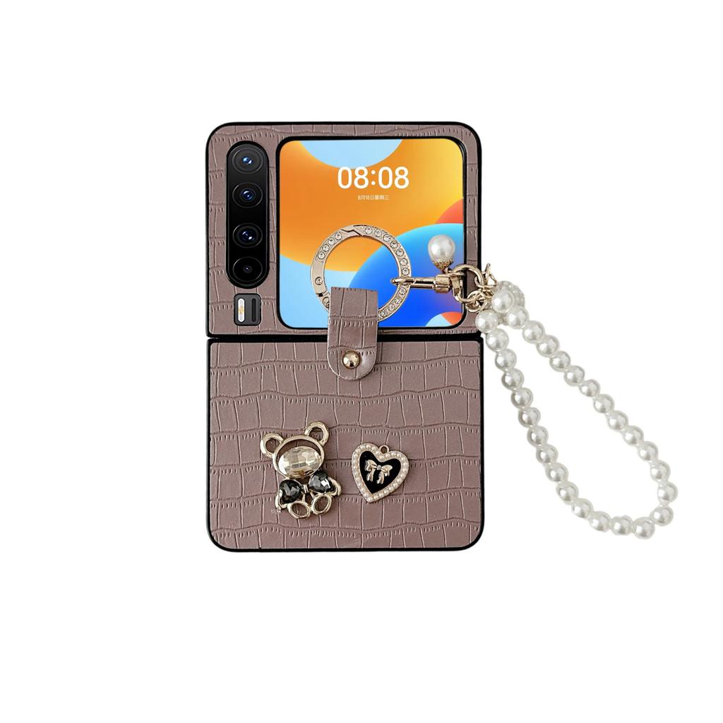 Stylish Huawei PuraX Mobile Phone Case Folding Bear Love Crocodile Rings Wristband Lanyard Case