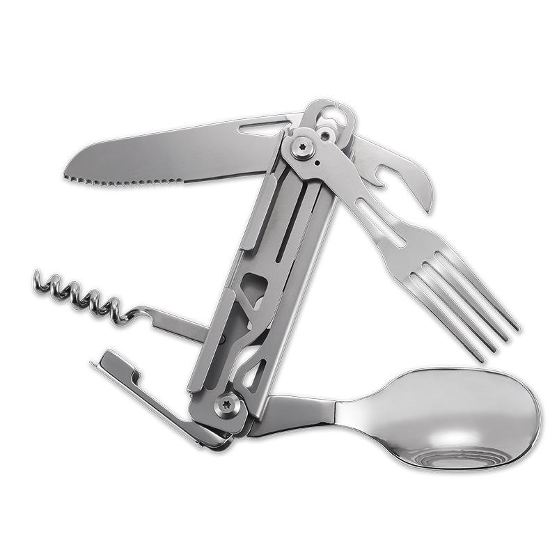 Portable Folding Outdoor Camping Cutlery: Integrated Knife, Fork, and Spoon Combination