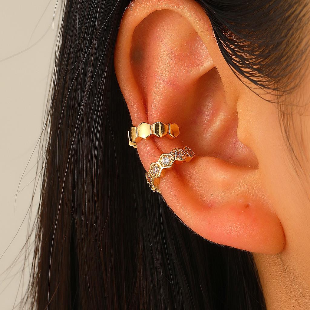 Honeycomb Design Ear Cuff Set Two Styles Hexagonal Ear Clips for Women