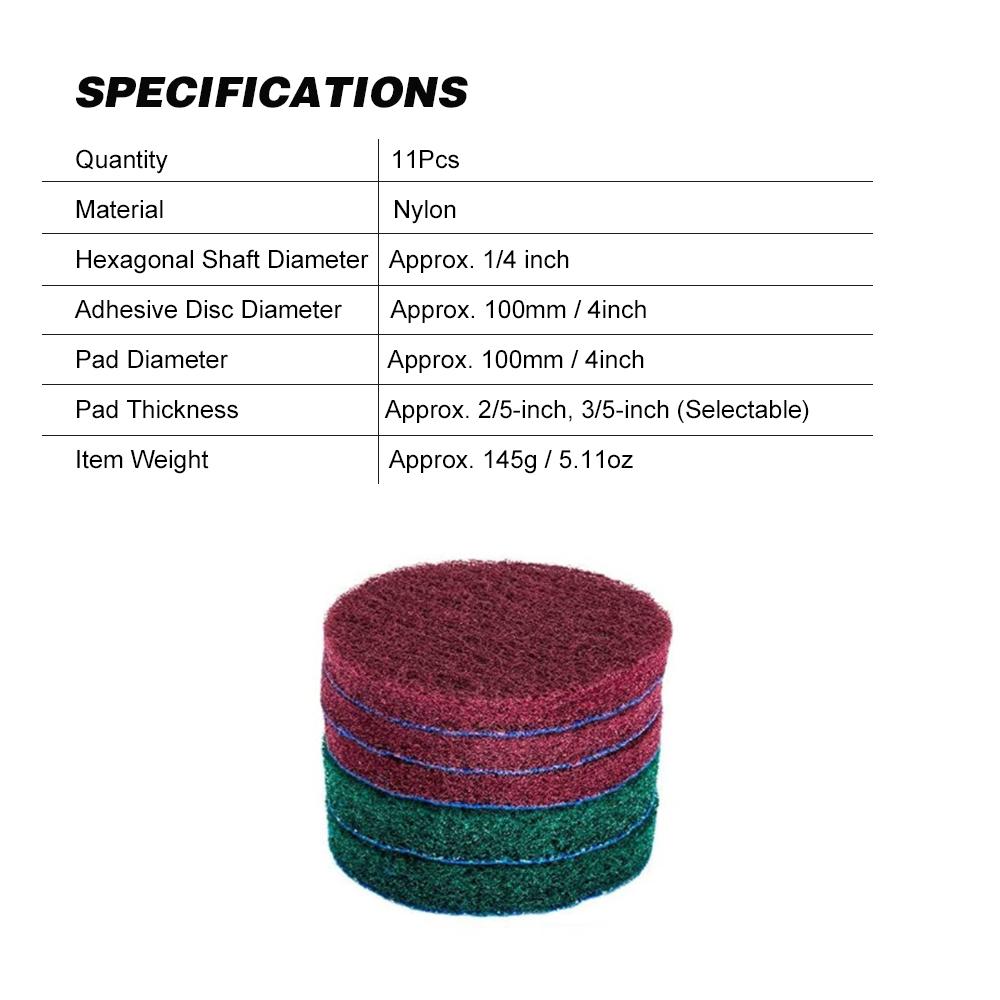 11 st skurrengöringssats 4-tums självhäftande platta skurkuddar Skursvampsats kompatibel med