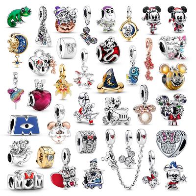 Danturn Prata 925 Pingentes Mickey e Minnie Enrolados Mulan para Mulheres Fabricação de Joias Pulseiras Colar