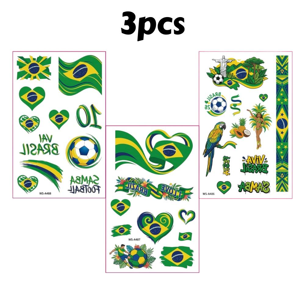 3pcs Football Temporary Tattoo Sticker Flag Team Transfer Stickers for Arm Face Decals Sports Matches Party Decor Fake Tattoos