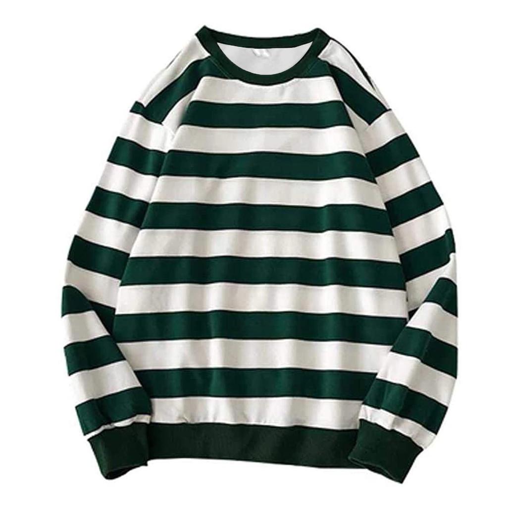Men's Autumn Winter Round Neck Stripe Sweatshirt Pullover Tops Long Sleeved