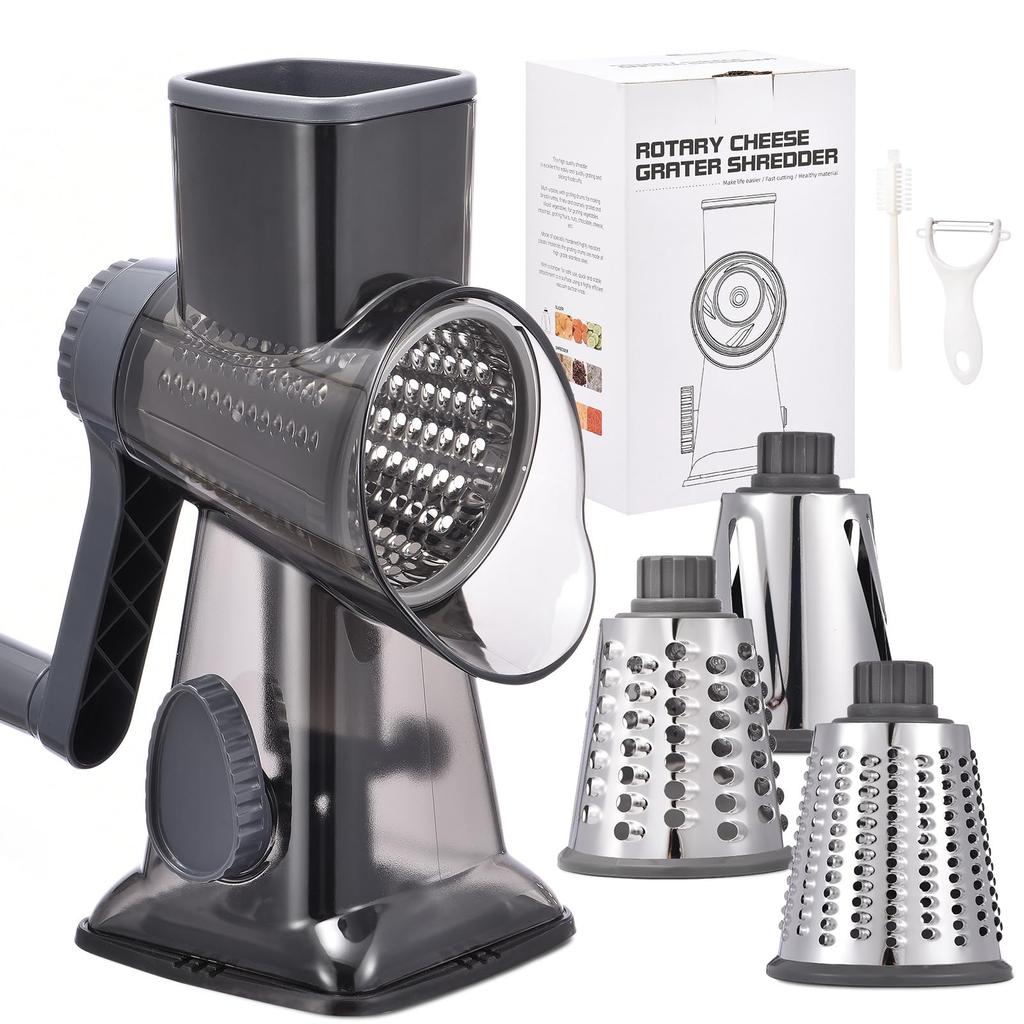 Feliator Manual Rotary Grater LYCENXI, 3 In 1, 3 Interchangeable Blades, for Cheese, Vegetables, Fruits Kitchen Shredder