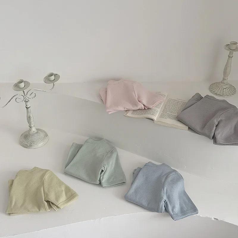 2025 Summer Kids' Breathable Cotton Pajamas - Unisex Solid Color Home Set