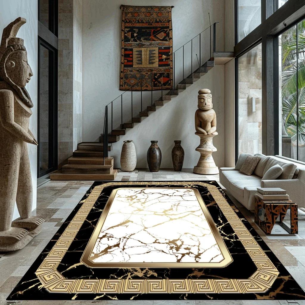 Luxury Marble Large Carpet For Living Room 200X300 Black Light Decoration Study Area Rug Washable Y2K Bedroom Home Mats Non-Slip