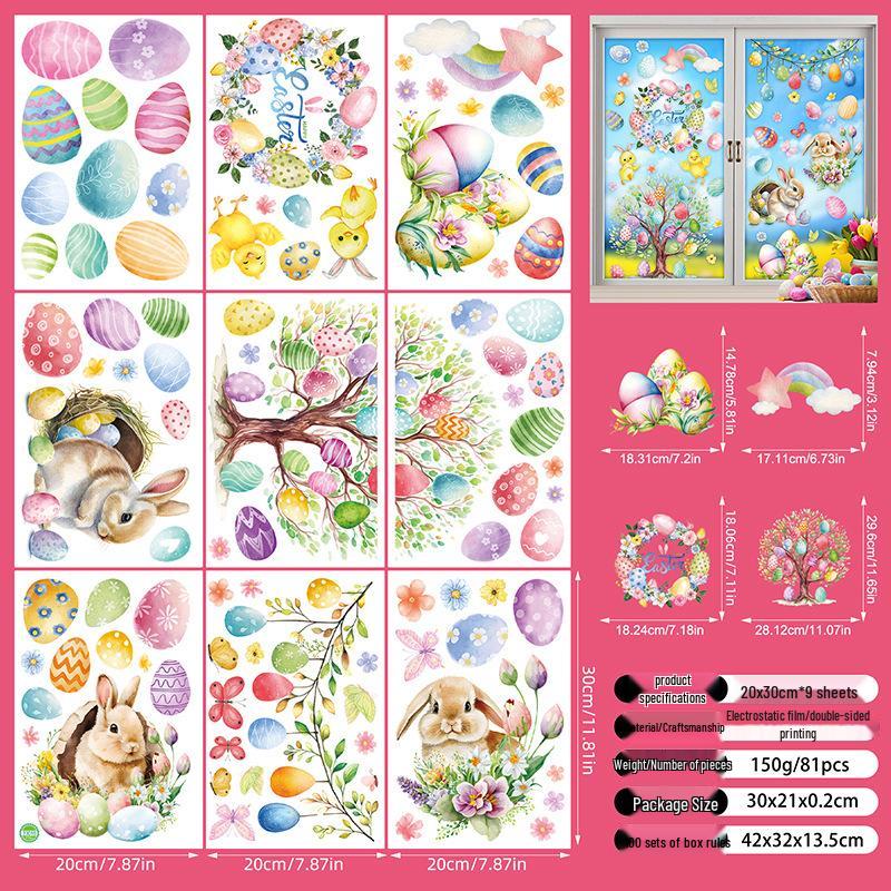 Easter Cartoon Rabbit & Egg Window Glass Stickers for Refrigerator & Cabinets
