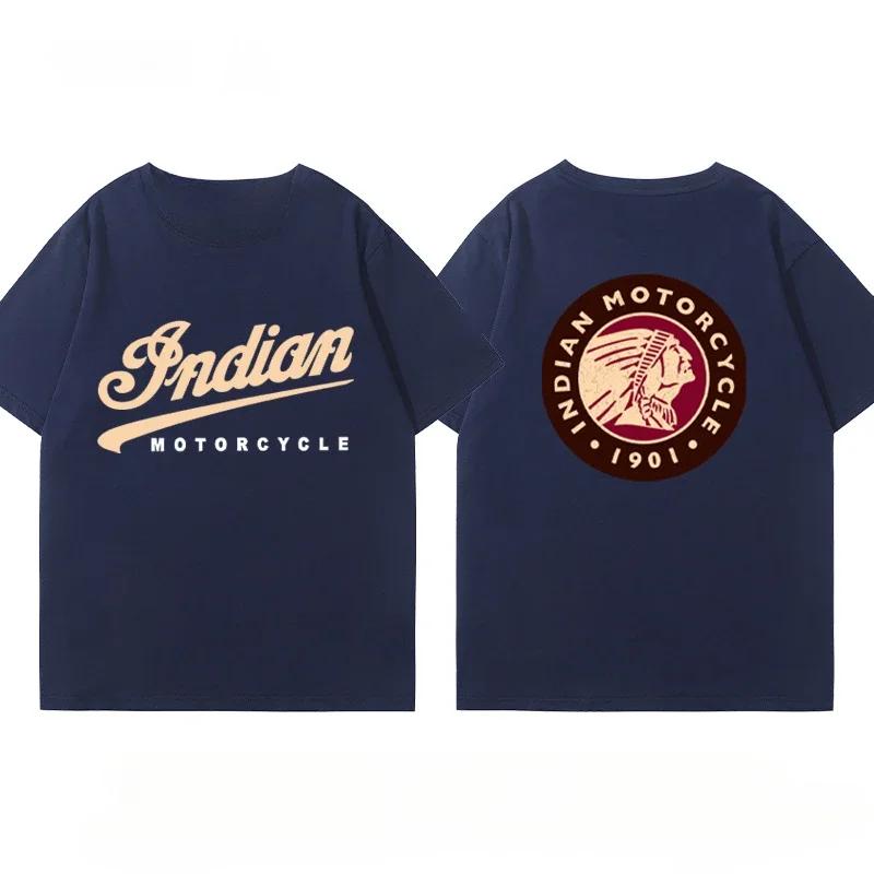 Indian Motorcycle Heavy Locomotive Cruise Bike Riding Suit Club Print Summer Cotton Casual Motorcycle Men's and Women's T-Shirt