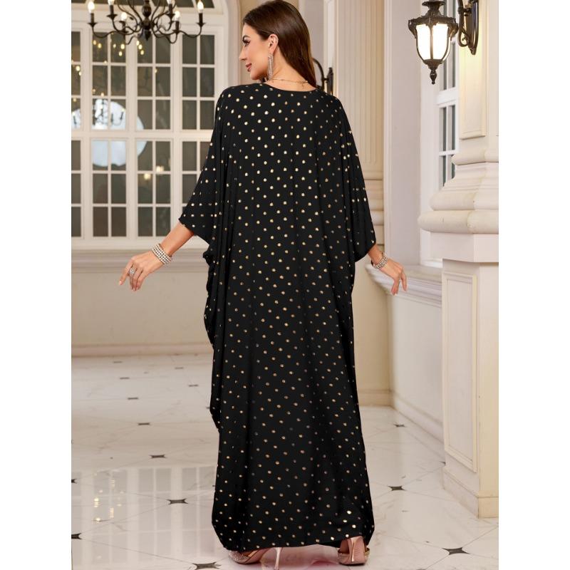 Women's Fashion Spring Fall Polka Dot Print Long Sleeve V-Neck Loose Waistline Casual Dresses