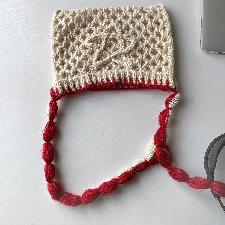 Ręcznie szydełkowana uszanka traperska z kocimi uszami