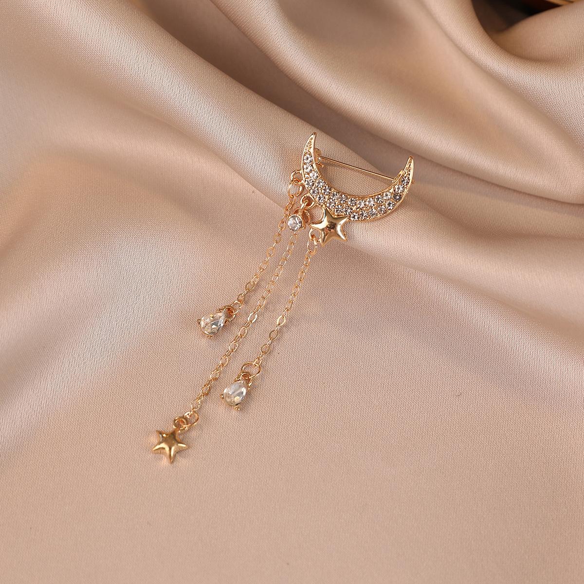 Star Moon Fringed Brooch Women s High-end Delicate Fashion Suit Pin High-end Clothes Pin