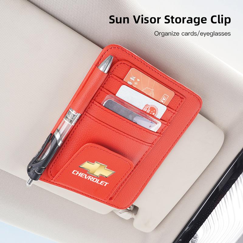 Auto Leder Sonnenblende Aufbewahrungstasche Sonnenbrille Ticket Kartenhalter Zubehör für Chevrolet Spark Captiva Cruze Tracker Epica SS Z71