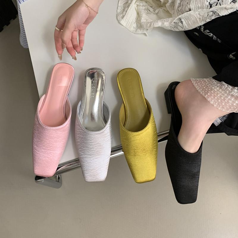 Bailamos Brand Women Slippers Fashion Round Toe Slip On Mules Shoes Soft Flat Heel Outdoor Casual Dress Sandals  Flat Shoes Muje