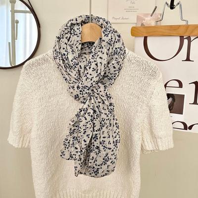 Cotton and Linen Scarf Atmosphere New Fashion Retro Floral Pleated Scarf Scarf Neck Shawl