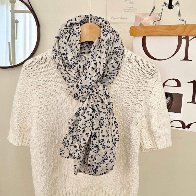 Cotton and linen scarf atmosphere new fashion retro floral pleated scarf scarf neck shawl