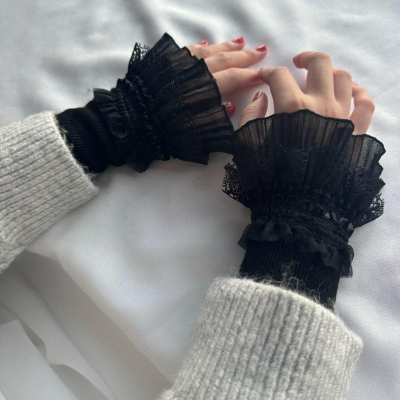 Women Long Elastic Arm Sleeve Lace Knitting Wrist Cuffs Winter Comfort Soft Mittens Girls Lolita False Cuffs Sweater Decor 22cm