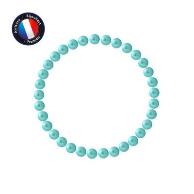 Bracelet - Genuine Round Freshwater Cultured Pearl 5-6 Mm Turquoise Blue - High Resistance Elastic - Women's Jewelry