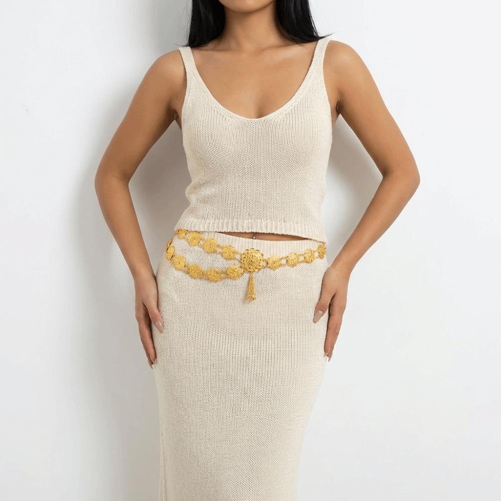 Carved Design Water-Sprinkling Festival Waist Chain Retro Metal Belt  Festival