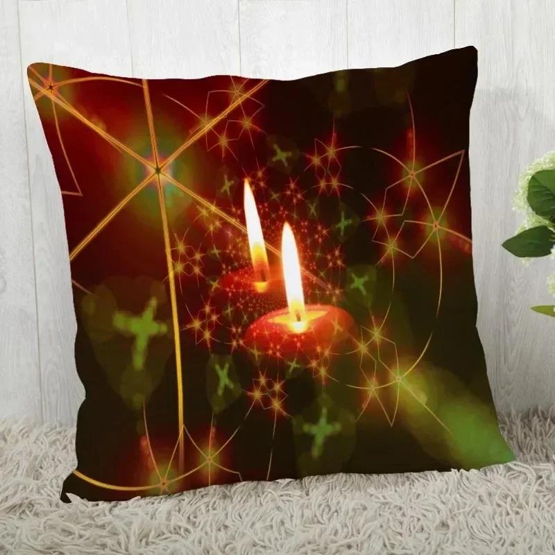 Home Decoration Bedroom Bedside Pillow Cover Christmas Candle Square Cushion Cover Living Room Sofa Pillow 40x40cm
