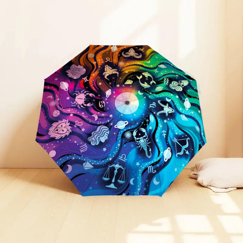 1PC astrology Pattern Small Travel Automatic Folding Umbrella, Compact Windproof Umbrella, Automatic Open/Close ,Gift-091541