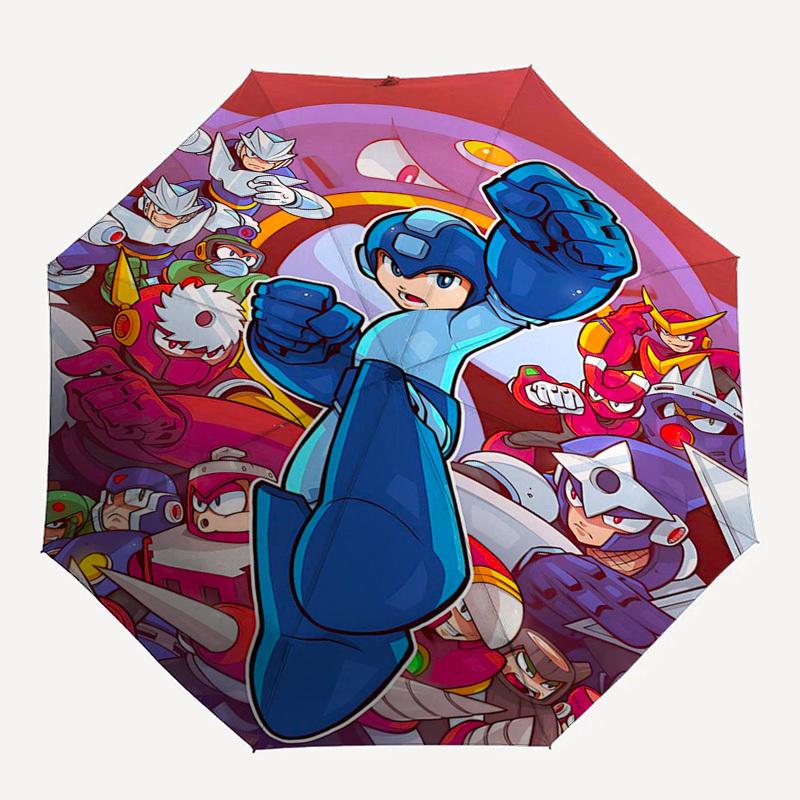 1pc Mega Man Automatic Folding Umbrella, Portable 3-Fold Design with 8-Bone Iron Frame, Outdoor for Fans, Travelers, Everyday Use, Gift Idea.Y077