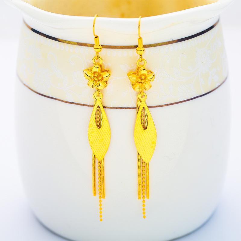 24K Gold Heart Tassel Long Earrings Women's AU999 - Premium, Delicate Combo, Fits Gifting & Banquets