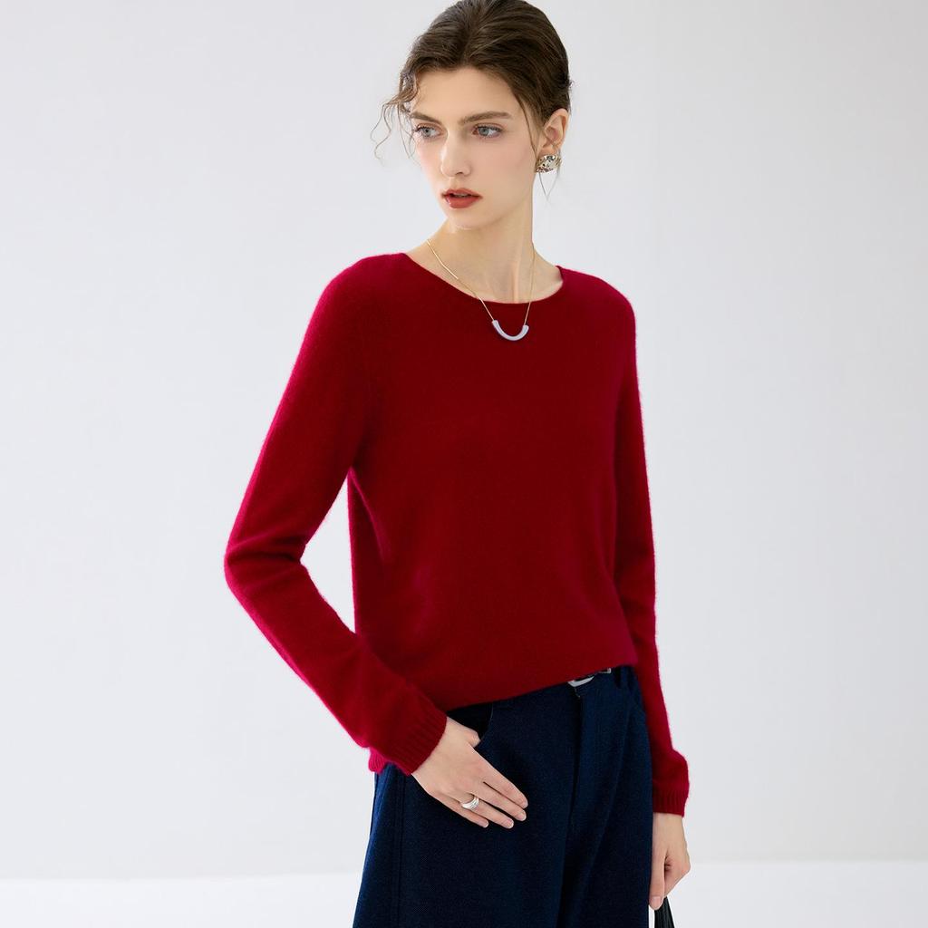 Lekasha Women's Cashmere Round Neck Sweater - Solid Color Knit Pullover