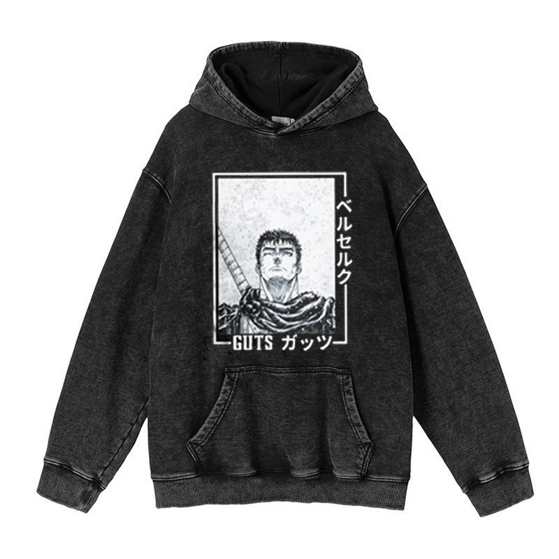 New Animation Peripheral Printing Washed Retro Sweater Men'S Hoodie