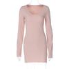 Summer New Solid Color Fashion Long-sleeved Waist Dress