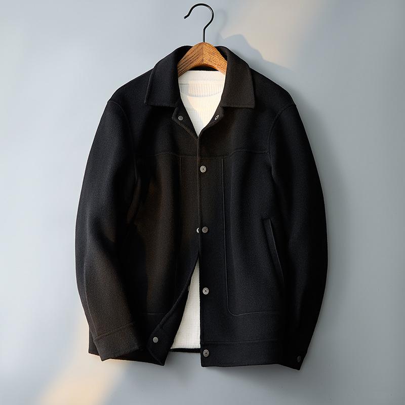 

Мужской двусторонний твидовый пиджак ручной работы, новинка осени и зимы, мужская одежда, модный бренд, повседневное шерстяное пальто с лацканами 3XL чёрный