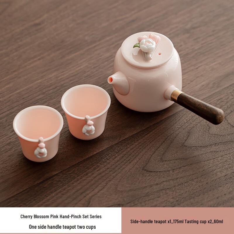 Handmade Pink Clay Ceramic Side Handle Tea Set