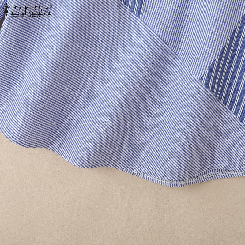 ZANZEA Women Casual V-Neck 3/4 Sleeve Loose Stripe Blouse