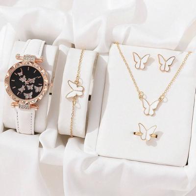Orologio da Donna Farfalla Cristallo Strass Anello Collana Orecchini Bracciale Set di Orologi