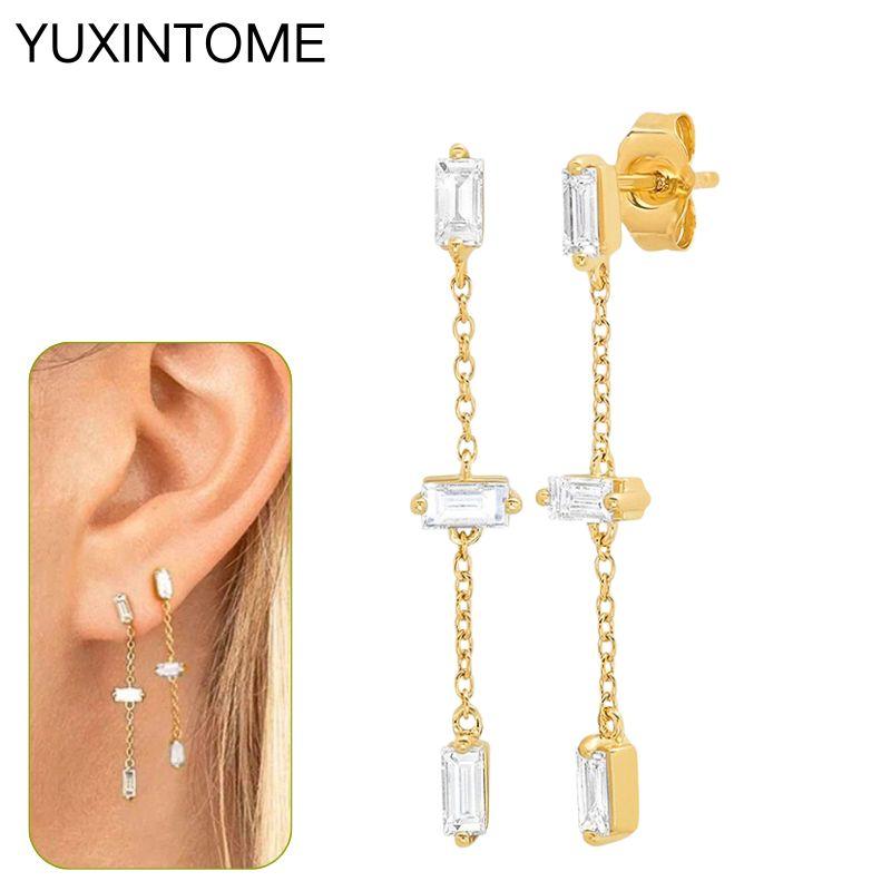 925 Silbernadel Exquisite Weiße Zirkon Steckerohrringe für Damen Geometrische Lange Kette Quaste Ohrringe Luxuriöser Schmuck