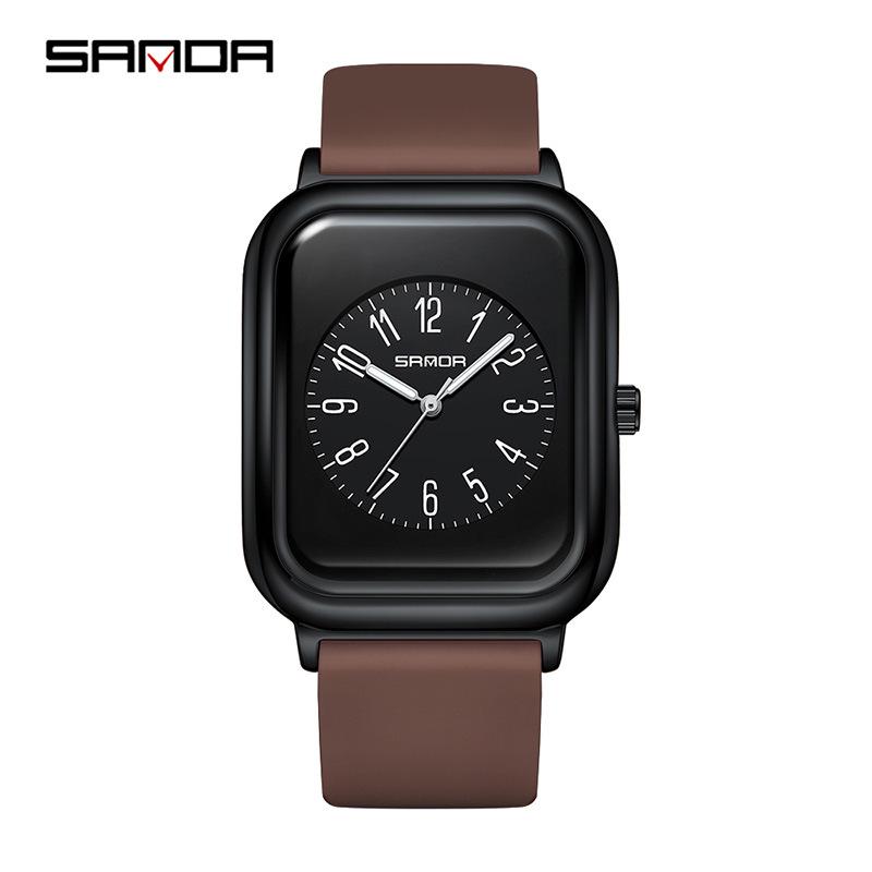 Sanda Quartz Retro Square Watch: Simple Bar Index, Calendar, Waterproof, Business Casual, Unisex Strap