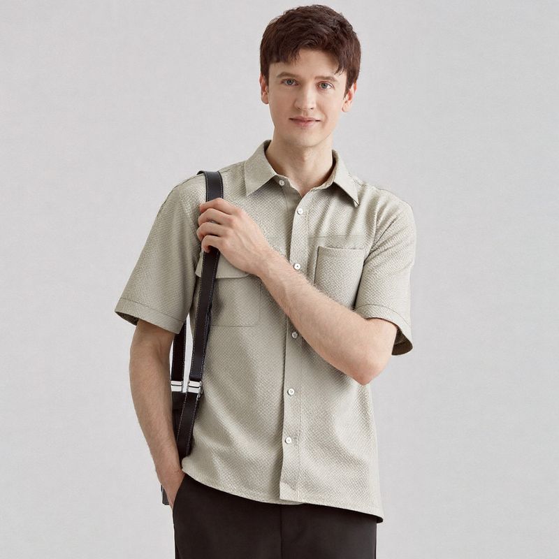 Origami Crane Men's Short-Sleeve Shirt Summer Thin Breathable Japanese Style Simple Casual Half-Sleeve Top Trendy Brand 5329