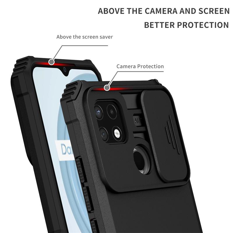 For OPPO Realme C21 Case Slide Camera Protection Phone Case For Realme C21Y C25Y Kickstand Shockproof Armor Holder Back Cover