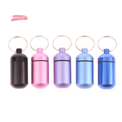 H-Portable Mini Travel Pill Medicine Box Case Waterproof Container Keychain Capsule Bottle Key Ring Chain First Aid Medicine Box