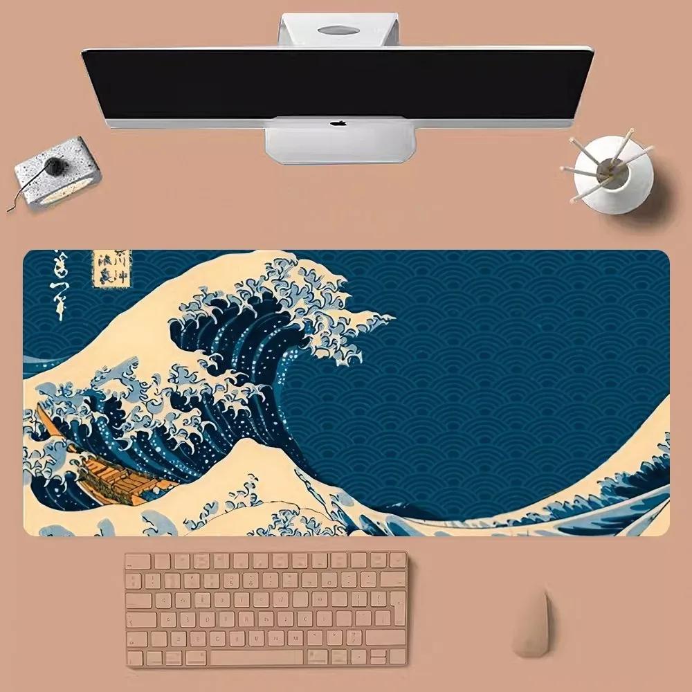 Japanische Wellen Mauspads Großes Gaming Computer Gamer PC Tastaturpad Maismatte Schreibtischzubehör Büro Schreibtischmatte Gamer Pad Tisch
