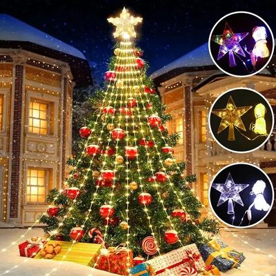 350 LED Waterproof Pentagram Waterfall String Lights With 8 Modes For Yard, Camping, Outdoor Christmas Decorations Lamp