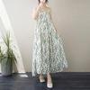 2024 Sommer Baumwolle Leinen Spaghettiträger Blumen Maxikleid